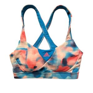 Adidas Sports Bra | Pink & Blue Abstract Pattern Athletic Crossback | Size XS